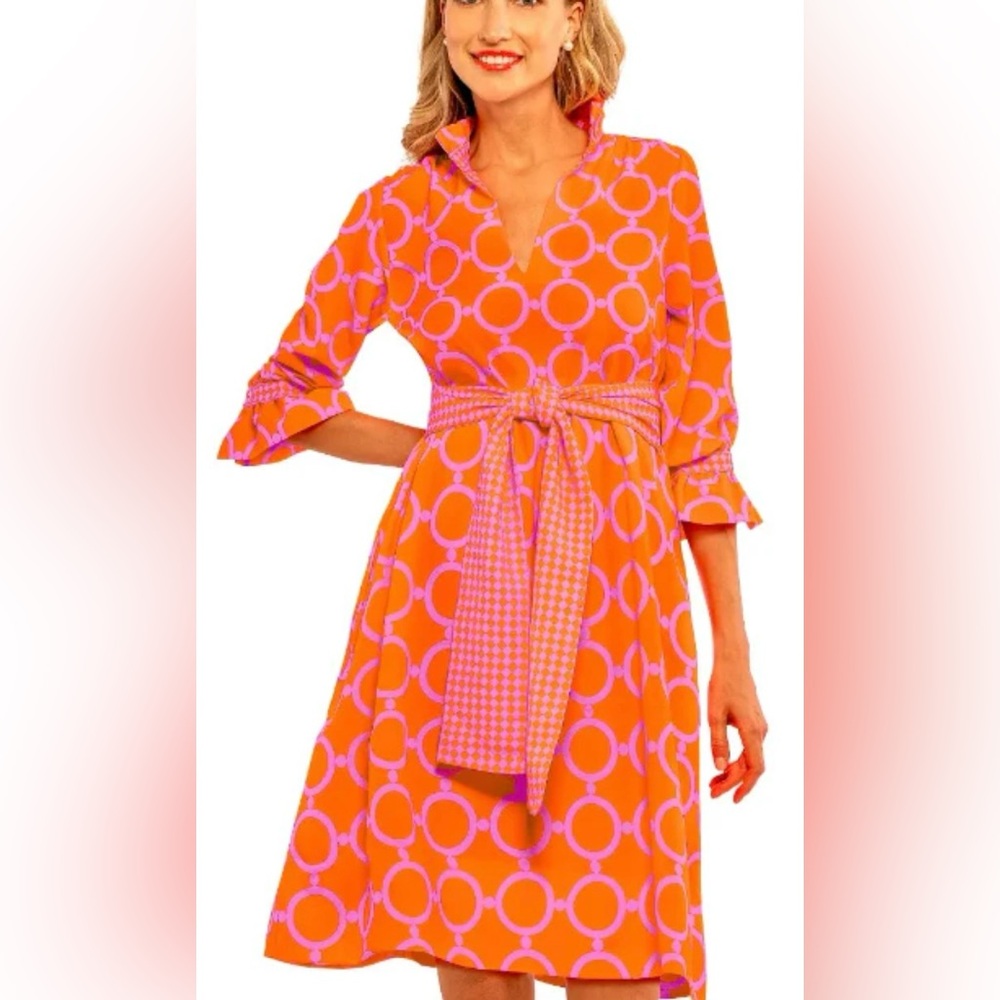 Chic Orange and Pink Patterned Dress